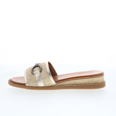 Miz Mooz Wrenn Womens Gold Synthetic Slip On Mule Flats Shoes