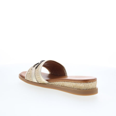 Miz Mooz Wrenn Womens Gold Synthetic Slip On Mule Flats Shoes