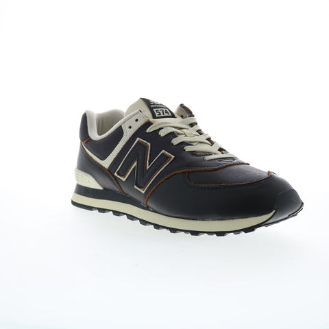 New Balance 574 XML574LPK Mens Black Leather Lifestyle Sneakers Shoes