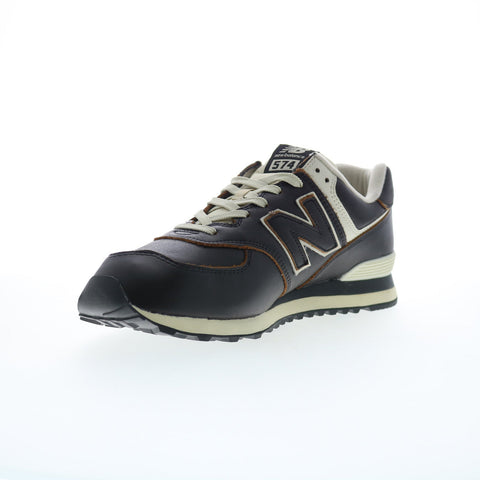New Balance 574 XML574LPK Mens Black Leather Lifestyle Sneakers Shoes