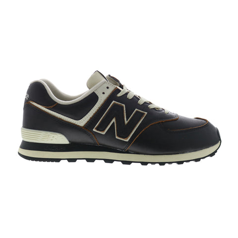 New Balance 574 XML574LPK Mens Black Leather Lifestyle Sneakers Shoes