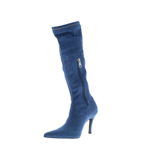 Diesel D-Venus KBT Y02996-P4734-T6019 Womens Blue Canvas Knee High Boots