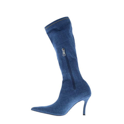 Diesel D-Venus KBT Y02996-P4734-T6019 Womens Blue Canvas Knee High Boots