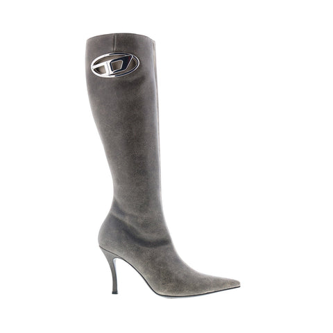 Diesel D-Venus HBT Y03207-PR080-H3116 Womens Gray Leather Knee High Boots