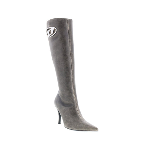 Diesel D-Venus HBT Y03207-PR080-H3116 Womens Gray Leather Knee High Boots