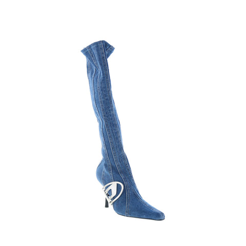 Diesel D-Eclipse KBT Y03222-P0585-H5414 Womens Blue Canvas Knee High Boots