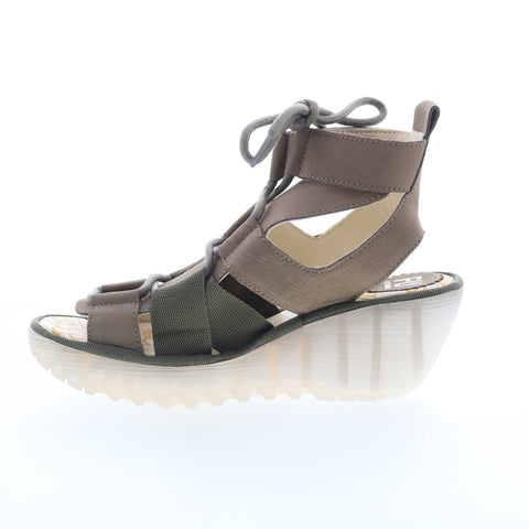Fly London Yaca YACA413FLY-001 Womens Brown Leather Wedges Sandals Shoes