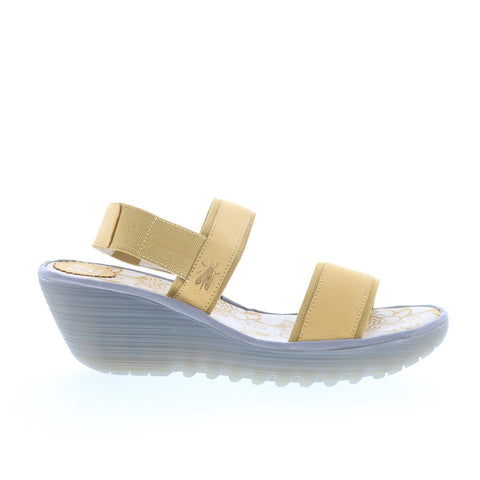 Fly London Yaco YACO416FLY-004 Womens Yellow Leather Wedges Sandals Shoes