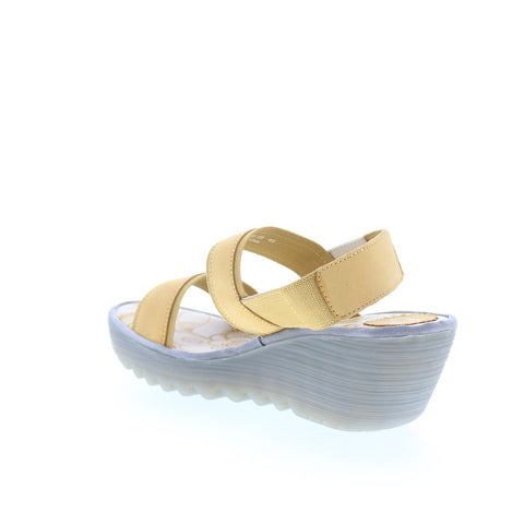 Fly London Yaco YACO416FLY-004 Womens Yellow Leather Wedges Sandals Shoes