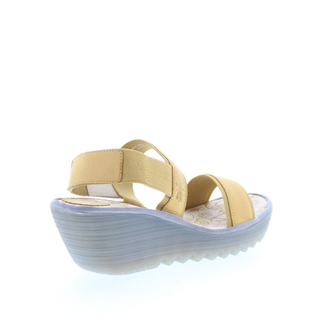 Fly London Yaco YACO416FLY-004 Womens Yellow Leather Wedges Sandals Shoes