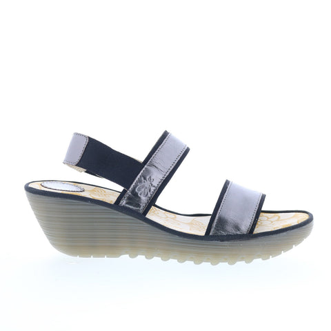 Fly London Yaco YACO416FLY-006 Womens Gray Leather Wedges Sandals Shoes