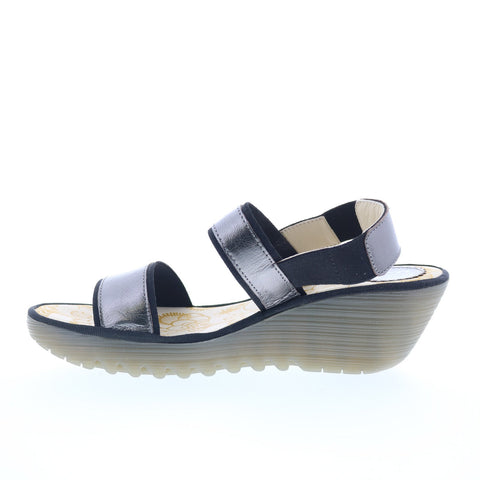 Fly London Yaco YACO416FLY-006 Womens Gray Leather Wedges Sandals Shoes