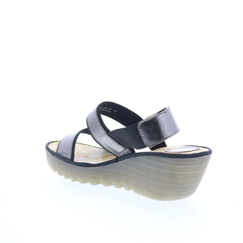 Fly London Yaco YACO416FLY-006 Womens Gray Leather Wedges Sandals Shoes