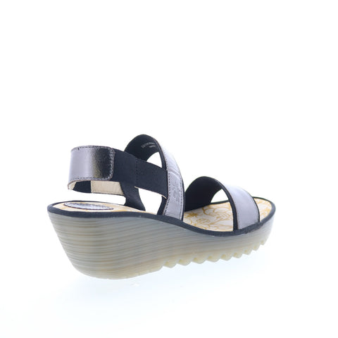 Fly London Yaco YACO416FLY-006 Womens Gray Leather Wedges Sandals Shoes