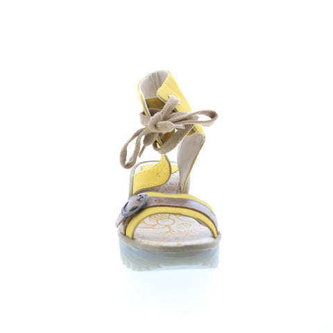 Fly London Yaje YAJE301FLY-001 Womens Yellow Leather Wedges Sandals Shoes