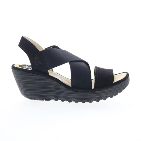 Fly London Yaji YAJI888FLY-000 Womens Black Leather Wedges Sandals Shoes