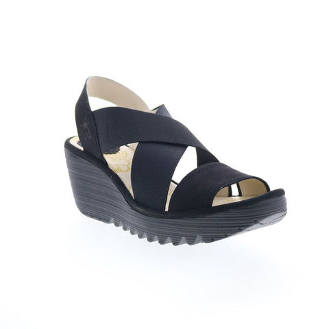 Fly London Yaji YAJI888FLY-000 Womens Black Leather Wedges Sandals Shoes