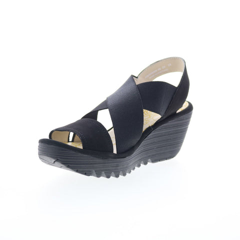Fly London Yaji YAJI888FLY-000 Womens Black Leather Wedges Sandals Shoes