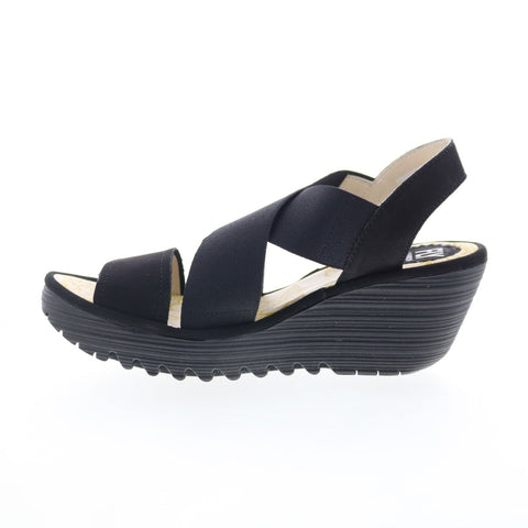 Fly London Yaji YAJI888FLY-000 Womens Black Leather Wedges Sandals Shoes