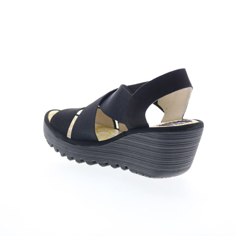 Fly London Yaji YAJI888FLY-000 Womens Black Leather Wedges Sandals Shoes