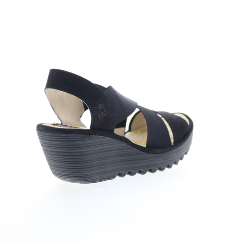 Fly London Yaji YAJI888FLY-000 Womens Black Leather Wedges Sandals Shoes