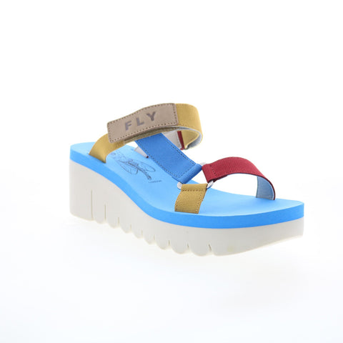 Fly London Yaka YAKA037FLY-003 Womens Blue Leather Platform Sandals Shoes