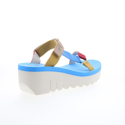 Fly London Yaka YAKA037FLY-003 Womens Blue Leather Platform Sandals Shoes