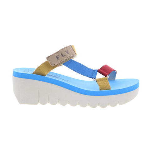 Fly London Yaka YAKA037FLY-003 Womens Blue Leather Platform Sandals Shoes