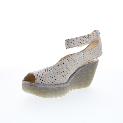 Fly London Yala YALA376FLY PERF-059 Womens Beige Leather Wedges Sandals Shoes