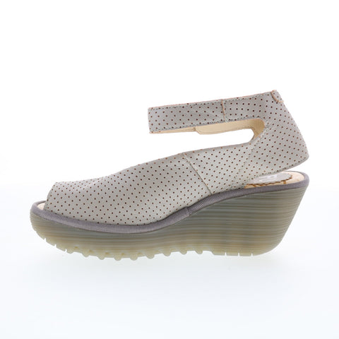 Fly London Yala YALA376FLY PERF-059 Womens Beige Leather Wedges Sandals Shoes