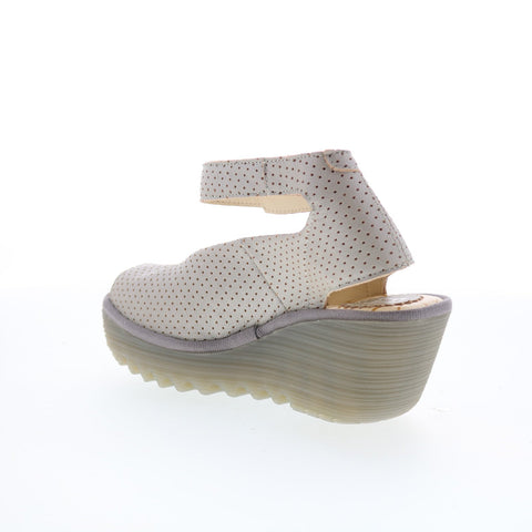 Fly London Yala YALA376FLY PERF-059 Womens Beige Leather Wedges Sandals Shoes
