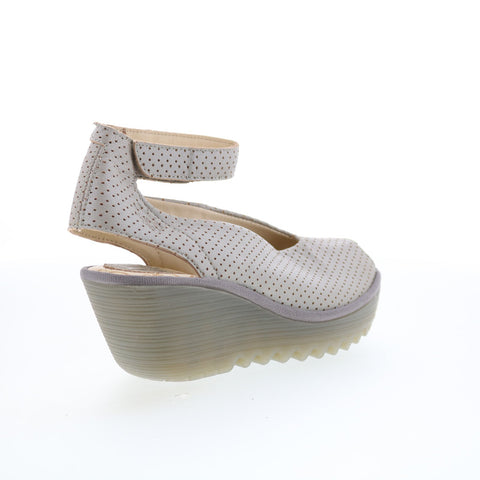 Fly London Yala YALA376FLY PERF-059 Womens Beige Leather Wedges Sandals Shoes