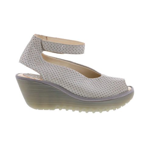 Fly London Yala YALA376FLY PERF-059 Womens Beige Leather Wedges Sandals Shoes