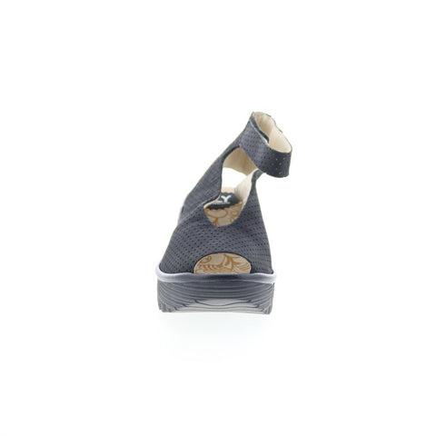 Fly London Yala Perf YALA PERF-028 Womens Black Leather Wedges Sandals Shoes