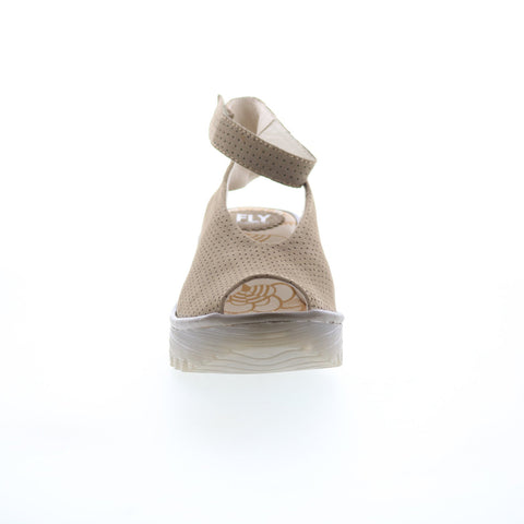 Fly London Yala Perf Wide Womens Brown Leather Wedges Sandals Shoes