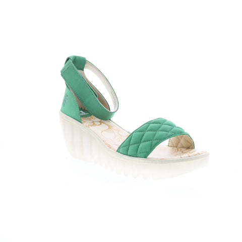 Fly London Yaru YARU471FLY-002 Womens Green Leather Wedges Sandals Shoes