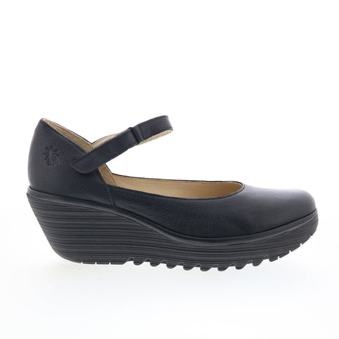 Fly London Yawo YAWO345FLY-000 Womens Black Leather Mary Jane Flats Shoes