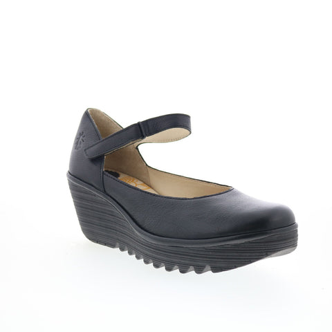 Fly London Yawo YAWO345FLY-000 Womens Black Leather Mary Jane Flats Shoes