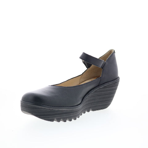 Fly London Yawo YAWO345FLY-000 Womens Black Leather Mary Jane Flats Shoes