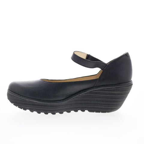 Fly London Yawo YAWO345FLY-000 Womens Black Leather Mary Jane Flats Shoes
