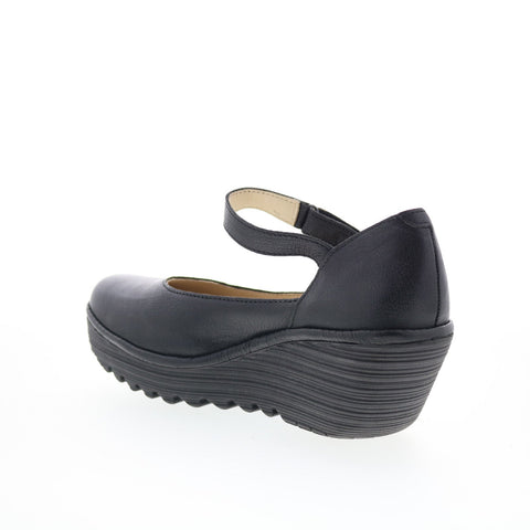 Fly London Yawo YAWO345FLY-000 Womens Black Leather Mary Jane Flats Shoes