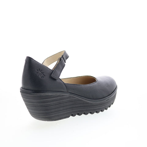 Fly London Yawo YAWO345FLY-000 Womens Black Leather Mary Jane Flats Shoes