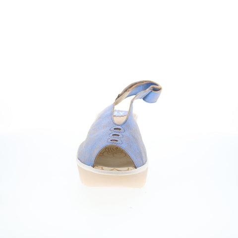 Fly London Yeay YEAY387FLY-014 Womens Blue Leather Wedges Sandals Shoes