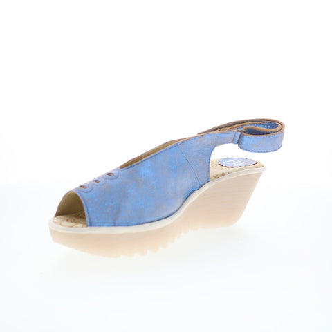 Fly London Yeay YEAY387FLY-014 Womens Blue Leather Wedges Sandals Shoes