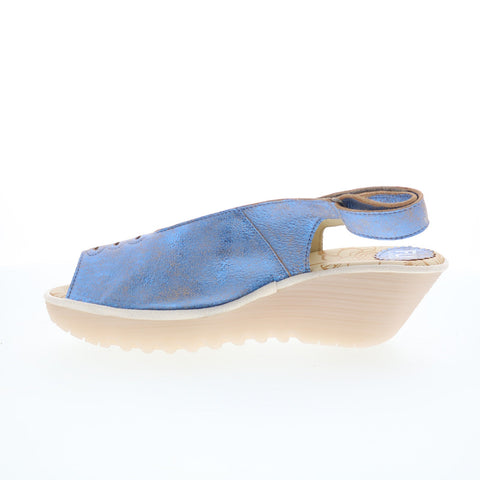 Fly London Yeay YEAY387FLY-014 Womens Blue Leather Wedges Sandals Shoes