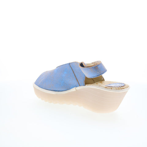 Fly London Yeay YEAY387FLY-014 Womens Blue Leather Wedges Sandals Shoes