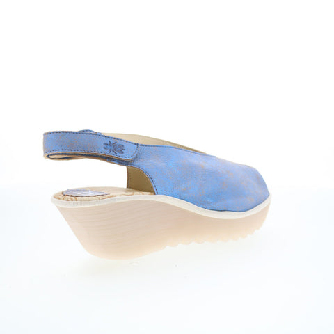 Fly London Yeay YEAY387FLY-014 Womens Blue Leather Wedges Sandals Shoes