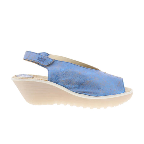 Fly London Yeay YEAY387FLY-014 Womens Blue Leather Wedges Sandals Shoes