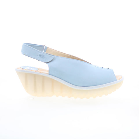 Fly London Yeay YEAY387FLY-010 Womens Blue Leather Wedges Sandals Shoes
