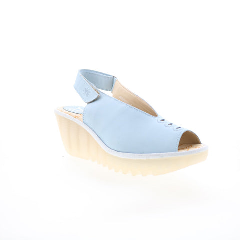 Fly London Yeay YEAY387FLY-010 Womens Blue Leather Wedges Sandals Shoes